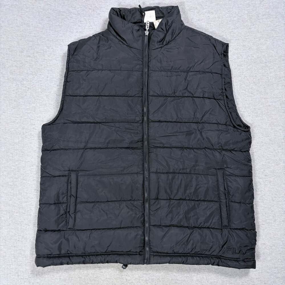 Fila Puffer Vest Size XX-Large Black Quilted Full Zip Winter Outerwear
